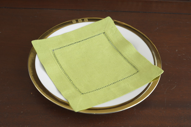 Solid Color Hemstitch Cocktail Napkin 6x6". Macaw Green